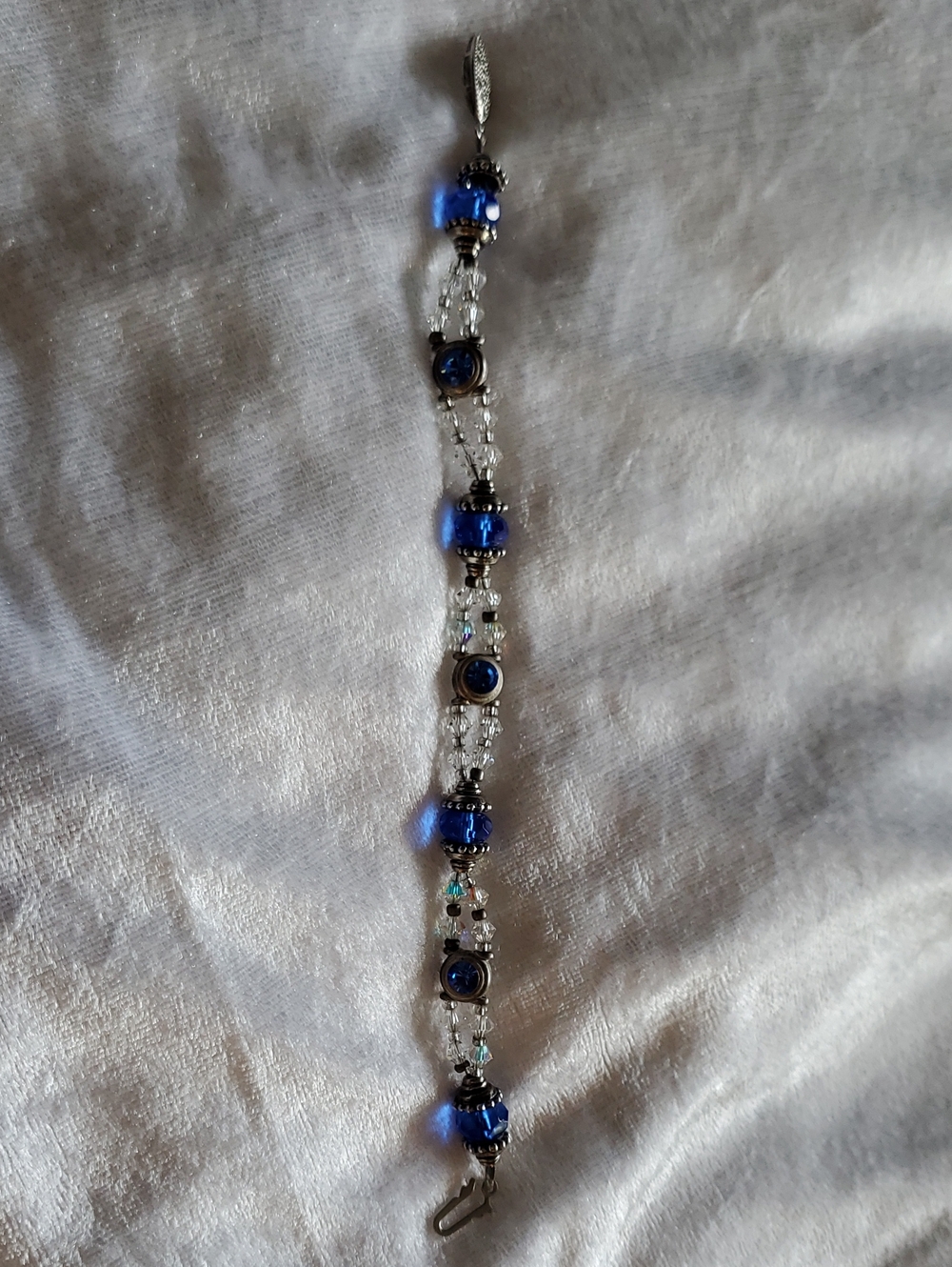 Elegant Cobalt Blue Crystal & Silver Tone Bracelet
